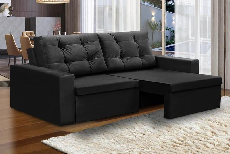 Imagem de Sofá Retrátil 2 Lugares 1,80m Lia Suede Preto Madelina Decor