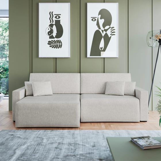 Sofá Retrátil 3 Lugares 194 Cm Mola Bonnel Espuma D26 Soft Sucre Linho