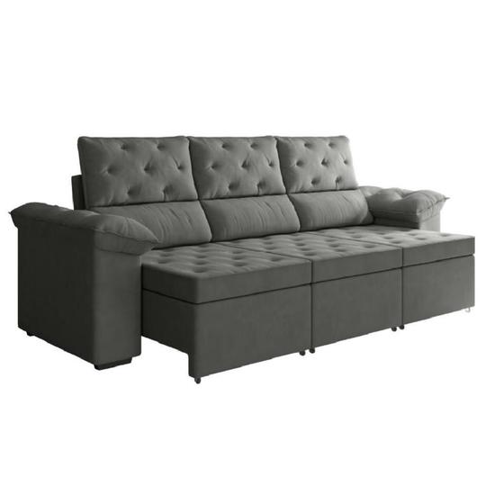 Sofá Retrátil 3 Lugares 2,10m York Suede Cinza - EXATA Imagem de Sofá Retrátil 3 Lugares 2,10m York Suede Cinza