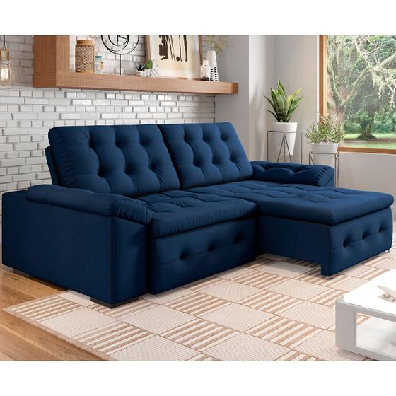 Imagem de Sofá Retrátil 4 Lugares 230 Cm Mola Bonnel D26 Reclinável New Queen Suede Azul - SóSofá