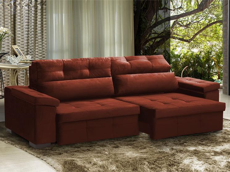 Imagem de Sofá Retrátil 4 Lugares 250 Cm Mola Bonnel D26 Reclinável Modena Suede Cobre - SóSofá