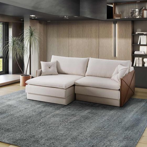 Sofá Retrátil 4 Lugares Panamá 188 x 153 Cm Pillow Top Braço Slim Linho