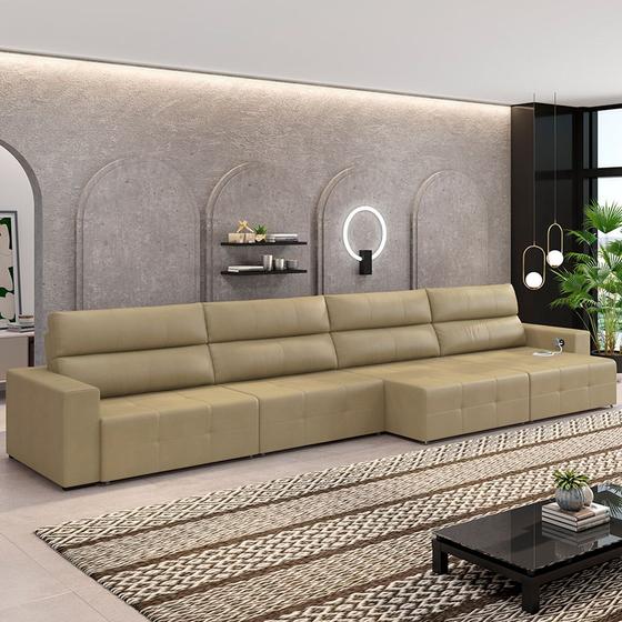 Imagem de Sofá Retrátil 8 Lugares 524cm 4 Módulos Nero com USB Couro Bege G52 - Gran Belo
