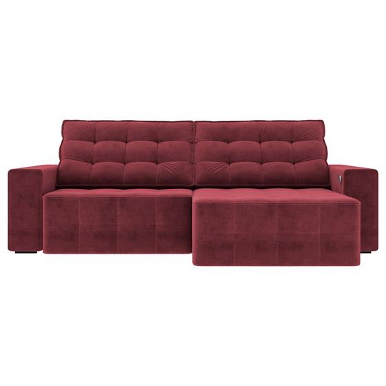 Imagem de Sofá Retrátil com USB 214cm Elliot Suede Bordô G52 - Gran Belo