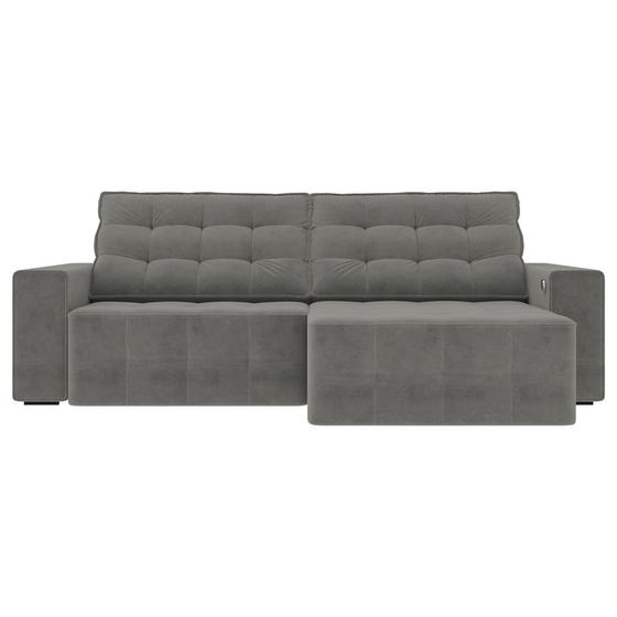 Imagem de Sofá Retrátil com USB 234cm Elliot Suede Grafite G52 - Gran Belo
