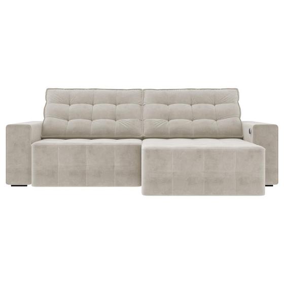 Imagem de Sofá Retrátil com USB 294cm Elliot Suede Bege G52 - Gran Belo
