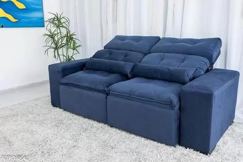 Imagem de Sofá Retrátil e Reclinavel 1,5m Suede Azul