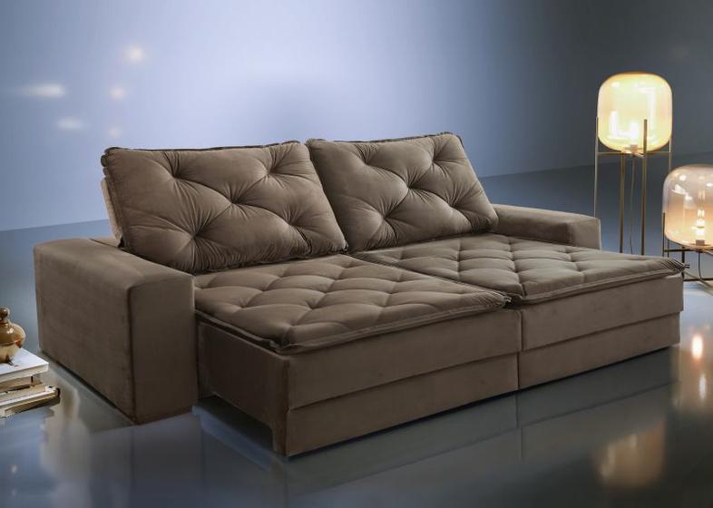 Sofá Retrátil e Reclinável 2.50 Atlanta Veludo Castor Villa Mobi