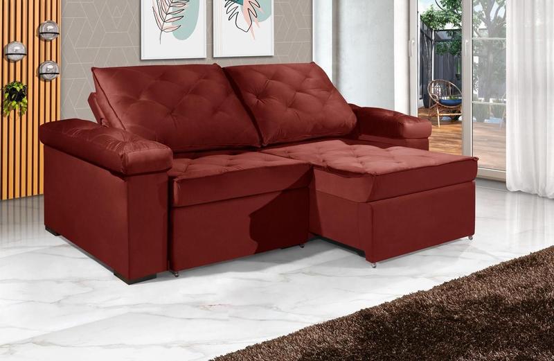 Imagem de Sofá Retrátil e Reclinável 2.90m ESTILO ESTOFADOS - STAMBULL com SoftGel D33 Velusoft "Vermelho"