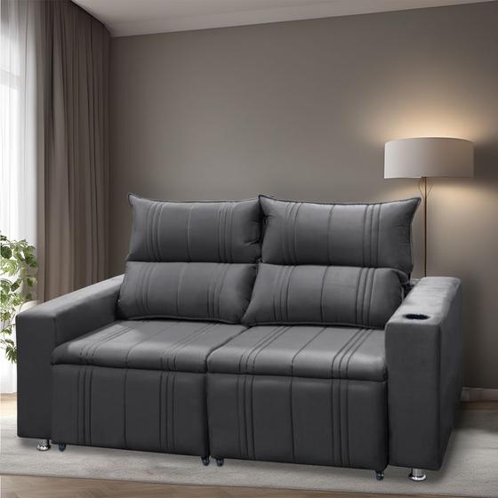 Sófa Retrátil e Reclinável 2 lugares Madri Suede Cinza - Vs Decor Menor preço em Sófa Retrátil e Reclinável 2 lugares Madri Suede Cinza - Vs Decor