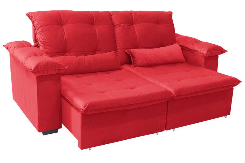 Imagem de Sofá Retrátil e Reclinável 2 Metros - 3 Lugares - Espuma D33 - Pillow Top - Vermelho