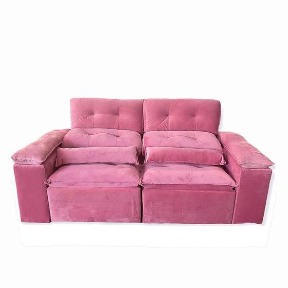 Sofá Retrátil e Reclinável 2,00m com Pillow nos Braços - Tecido Veludo Rosa Menor preço em Sofá Retrátil e Reclinável 2,00m com Pillow nos Braços - Tecido Veludo Rosa