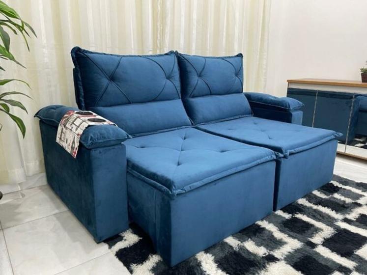 Sofa Retrátil e Reclinável 2025 Azul 2 metros Boareto Sofás