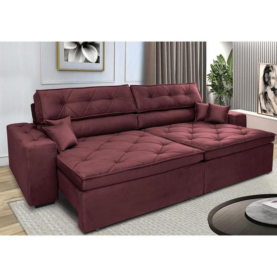 Imagem de Sofá Retrátil e Reclinável 2,12m com Molas Cama inBox Estilo Suede Velusoft Vinho