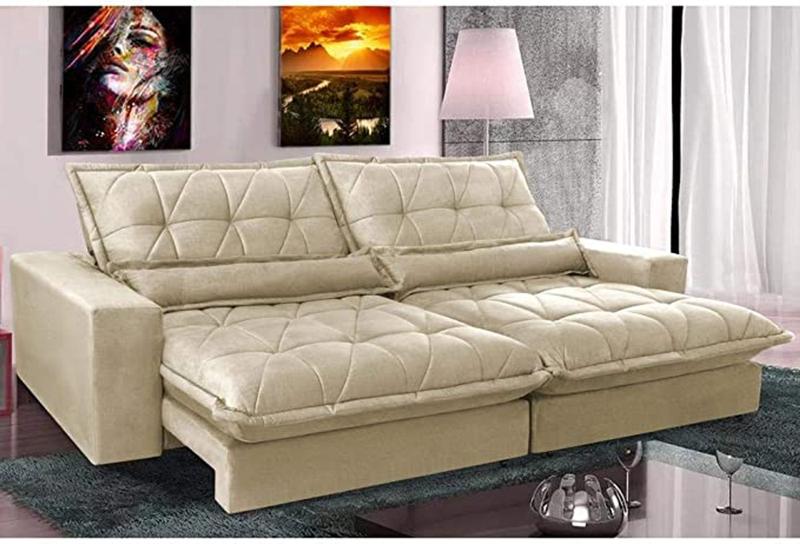 Sofa Retrátil e Reclinável 2,12m com Molas Ensacadas Cama inBox Soft Tecido Suede Bege é boa?