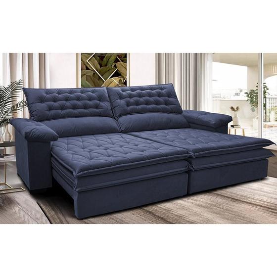 Imagem de Sofá Retrátil e Reclinável 2,12m Molas Ensacadas Cama inBox Alemanha de Viscoelástico Velusoft Azul