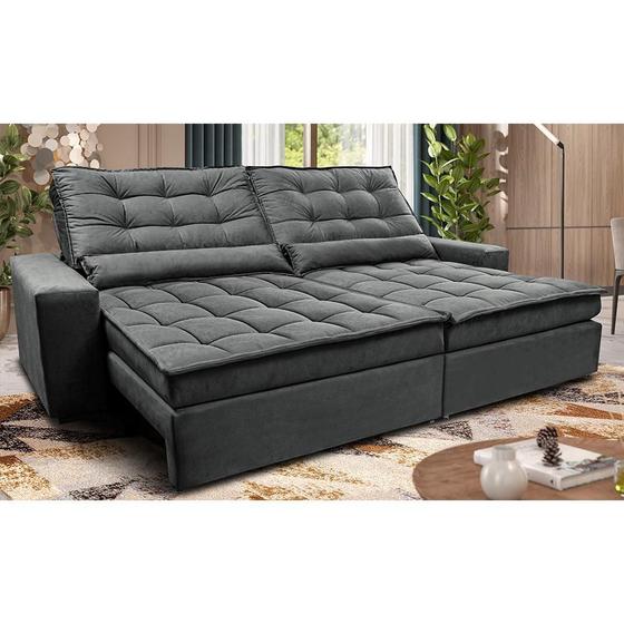 Imagem de Sofá Retrátil e Reclinável 2,12m Molas Ensacadas Cama inBox Catar Velusoft Cinza