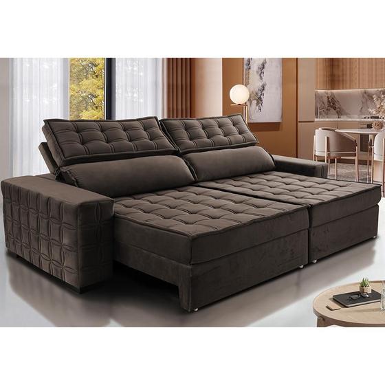 Imagem de Sofá Retrátil e Reclinável 2,15m Cama inBox Big Star com SoftGelD40 Velupluma Café