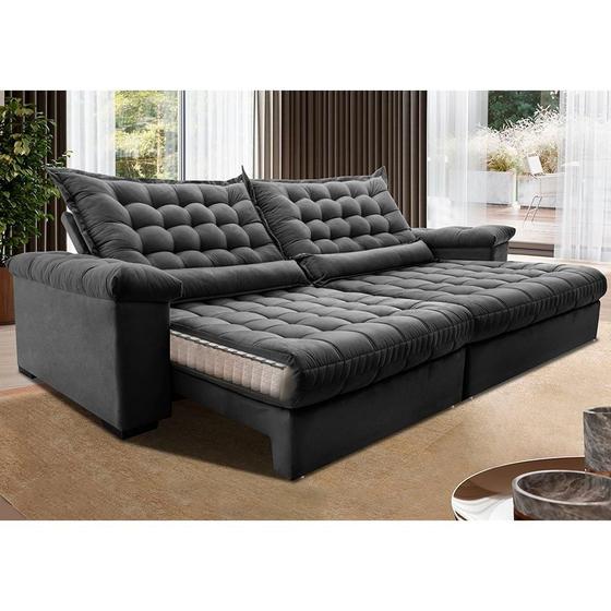 Imagem de Sofá Retrátil e Reclinável 2,15m Molas Ensacadas Cama inBox Big Space com Bordado 3D Velusoft Cinza
