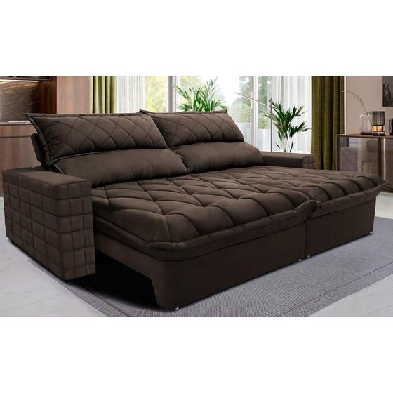 Imagem de Sofá Retrátil e Reclinável 2,15m Molas Ensacadas Cama inBox Elegance com ThermoGel Velusoft Café