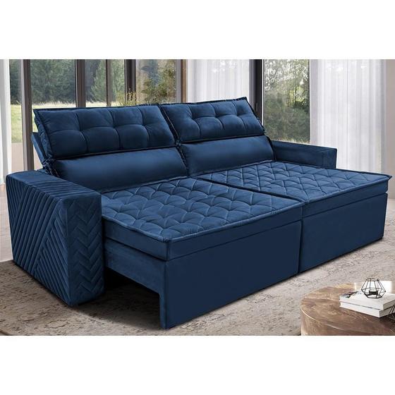 Imagem de Sofá Retrátil e Reclinável 2,30m Cama inBox Charm Velusoft Azul
