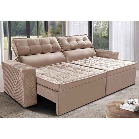 Imagem de Sofá Retrátil e Reclinável 2,30m Cama inBox Charm Velusoft Bege