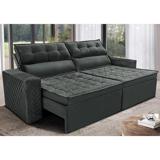 Imagem de Sofá Retrátil e Reclinável 2,30m Cama inBox Charm Velusoft Cinza