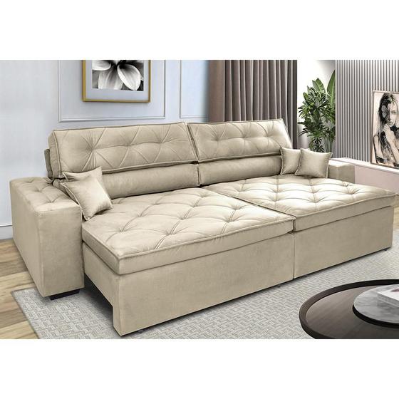 Imagem de Sofá Retrátil e Reclinável 2,32m com Molas Cama inBox Estilo Suede Velusoft Bege