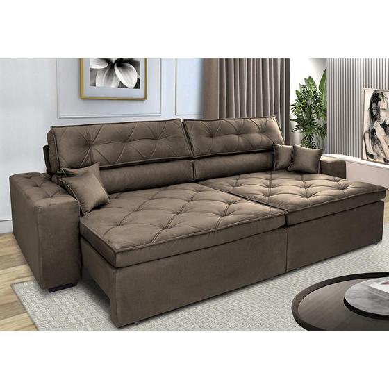 Imagem de Sofá Retrátil e Reclinável 2,32m com Molas Cama inBox Estilo Suede Velusoft Café