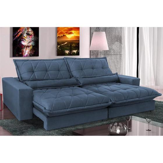 Imagem de Sofa Retrátil e Reclinável 2,32m com Molas Ensacadas Cama inBox Soft Tecido Suede Azul 