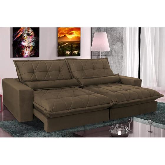 Imagem de Sofa Retrátil e Reclinável 2,32m com Molas Ensacadas Cama inBox Soft Tecido Suede Café 