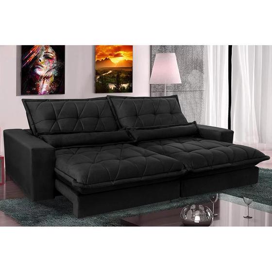 Imagem de Sofa Retrátil e Reclinável 2,32m com Molas Ensacadas Cama inBox Soft Tecido Suede Preto 
