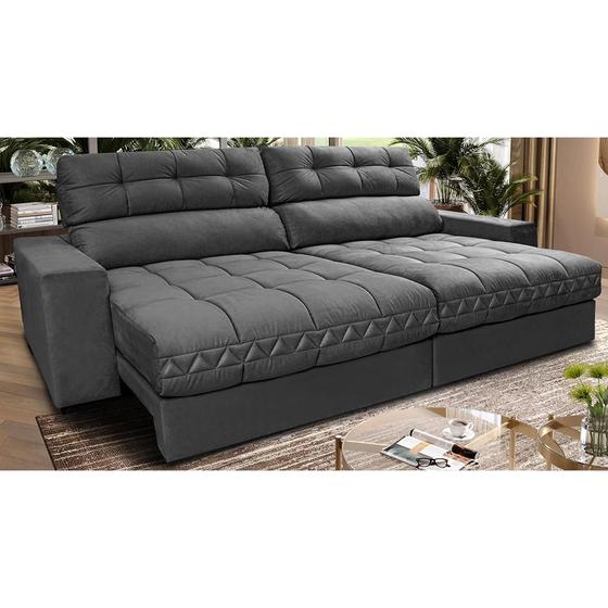 Imagem de Sofá Retrátil e Reclinável 2,32m Molas Ensacadas Cama inBox Brasil Velusoft Cinza
