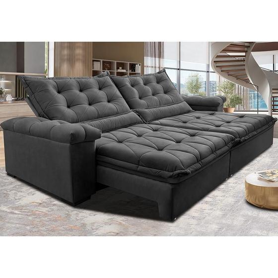 Imagem de Sofá Retrátil e Reclinável 2,35m Cama inBox Big Fresh com SoftGelD40 Velupluma Cinza