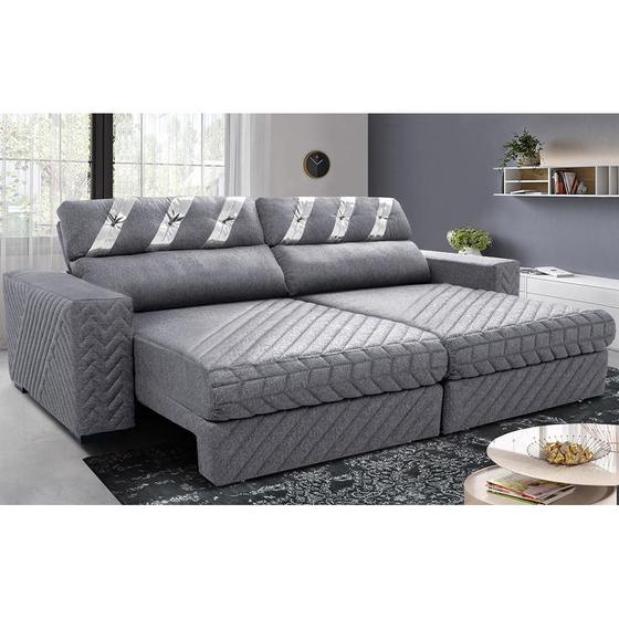 Imagem de Sofá Retrátil e Reclinável 2,35m Molas Ensacada Cama inBox Silver Style ThermoGel Linho Cinza Claro