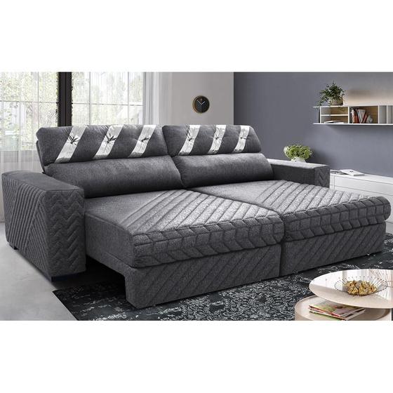 Imagem de Sofá Retrátil e Reclinável 2,35m Molas Ensacada Cama inBox Silver Style ThermoGel Linho Cinza Escuro