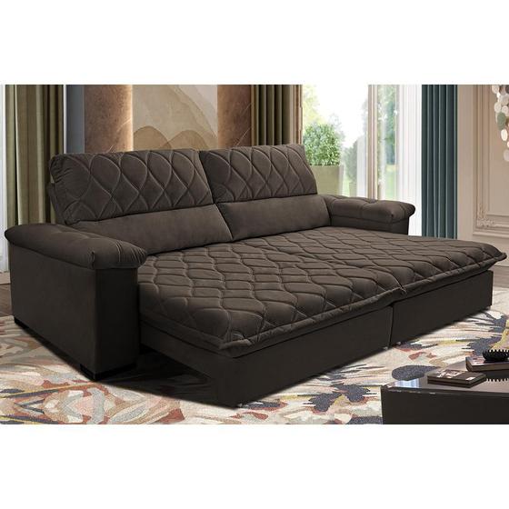 Imagem de Sofá Retrátil e Reclinável 2,35m Molas Ensacadas Cama inBox Big Home com Bordado 3D Velusoft Café