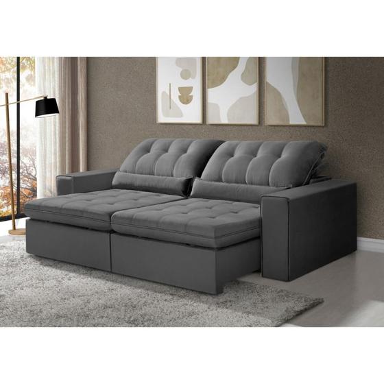 Sofá Retrátil e Reclinável 2,50 PREMIUM ATLANTA Veludo Cinza Outlet