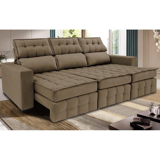 Sofá Retrátil e Reclinável 2,50m Molas Ensacadas e Costura Tripla Cama inBox Nobre Suede Castor Menor preço em Sofá Retrátil e Reclinável 2,50m Molas Ensacadas e Costura Tripla Cama inBox Nobre Suede Castor