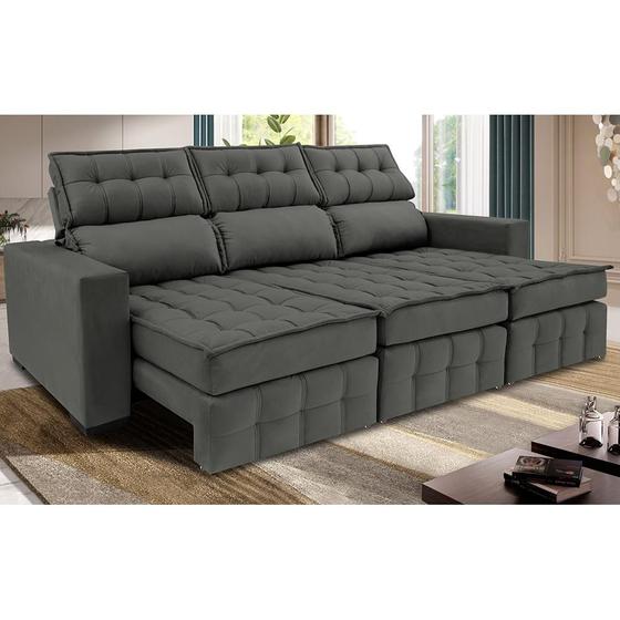 Sofá Retrátil e Reclinável 2,50m Molas Ensacadas e Costura Tripla Cama inBox Nobre Suede Cinza Menor preço em Sofá Retrátil e Reclinável 2,50m Molas Ensacadas e Costura Tripla Cama inBox Nobre Suede Cinza