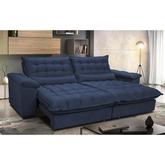 Imagem de Sofá Retrátil e Reclinável 2,52m com Molas Ensacadas Cama inBox Aconchego Tecido Suede Azul