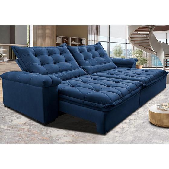 Imagem de Sofá Retrátil e Reclinável 2,55m Cama inBox Big Fresh com SoftGelD40 Velupluma Azul