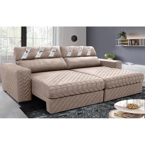 Imagem de Sofá Retrátil e Reclinável 2,55m Molas Ensacada Cama inBox Silver Style ThermoGel Linho Bege Escuro