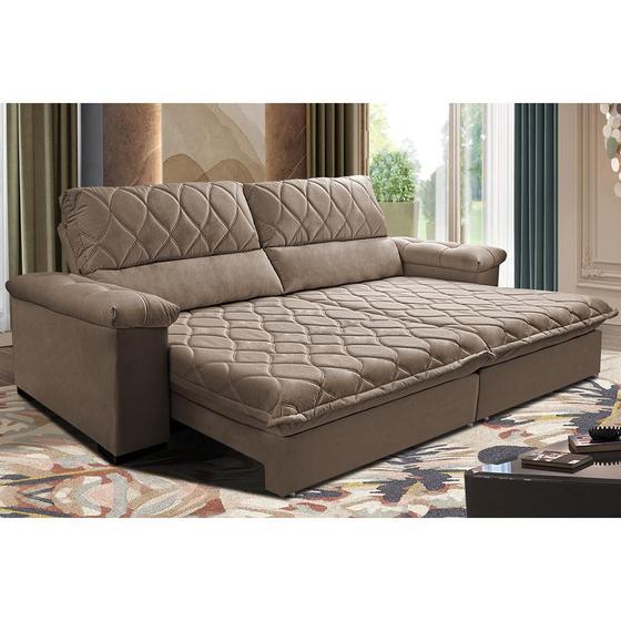 Imagem de Sofá Retrátil e Reclinável 2,55m Molas Ensacadas Cama inBox Big Home com Bordado 3D Velusoft Castor