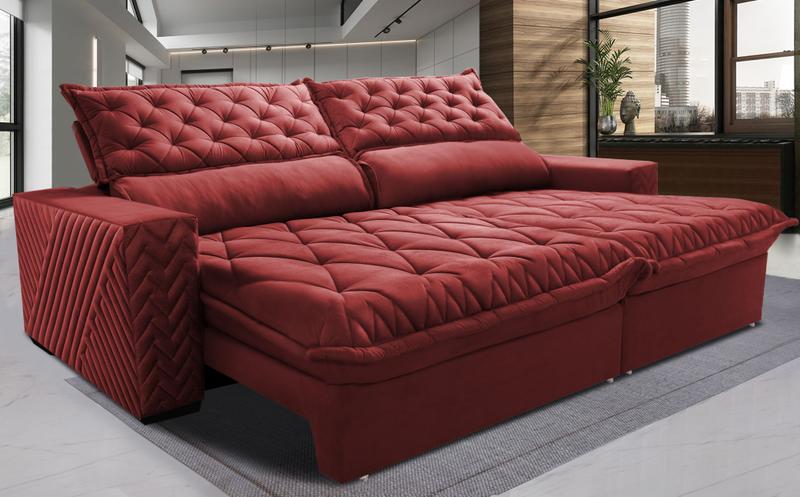 Imagem de Sofá Retrátil e Reclinável 2,55m Molas Ensacadas Cama inBox Spazus com Bordado 3D Velusoft Vermelho