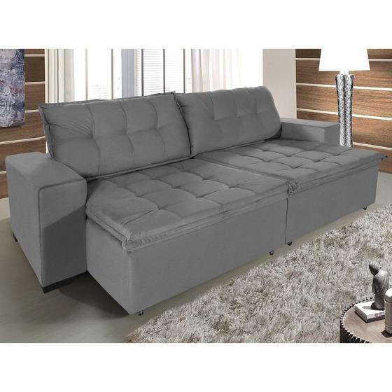 Imagem de Sofá Retrátil e Reclinável 2,70m Suede Austrália Cinza