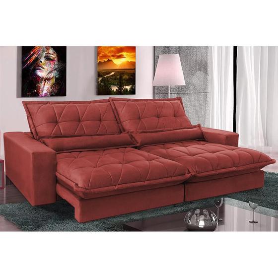Imagem de Sofá Retrátil e Reclinável 2,72m com Molas Ensacadas Cama inBox Soft Tecido Suede Vermelho 