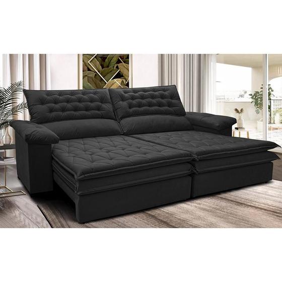 Imagem de Sofá Retrátil e Reclinável 2,72m Molas Ensacadas Cama inBox Alemanha Viscoelástico Velusoft Preto