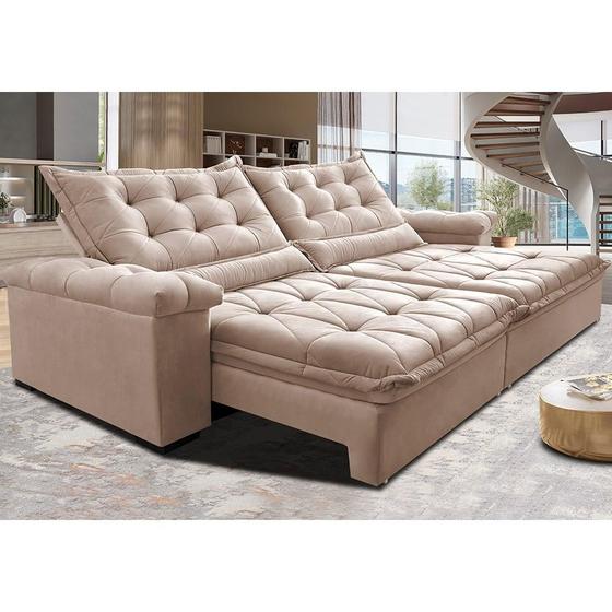 Imagem de Sofá Retrátil e Reclinável 2,75m Cama inBox Big Fresh com SoftGelD40 Velupluma Bege