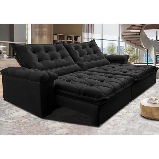 Imagem de Sofá Retrátil e Reclinável 2,75m Cama inBox Big Fresh com SoftGelD40 Velupluma Preto